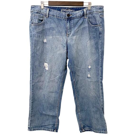New York & Company Denim - New York & Co Cropped Boyfriend Straight Jeans Distressed Womens Size 16